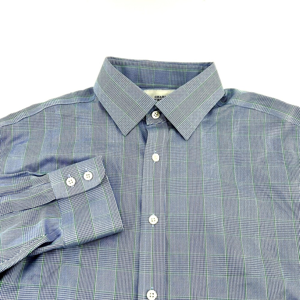 Charles Tyrwhitt Non-Iron Classic Fit Dress Shirt Blue Green Plaid 16.5 33in